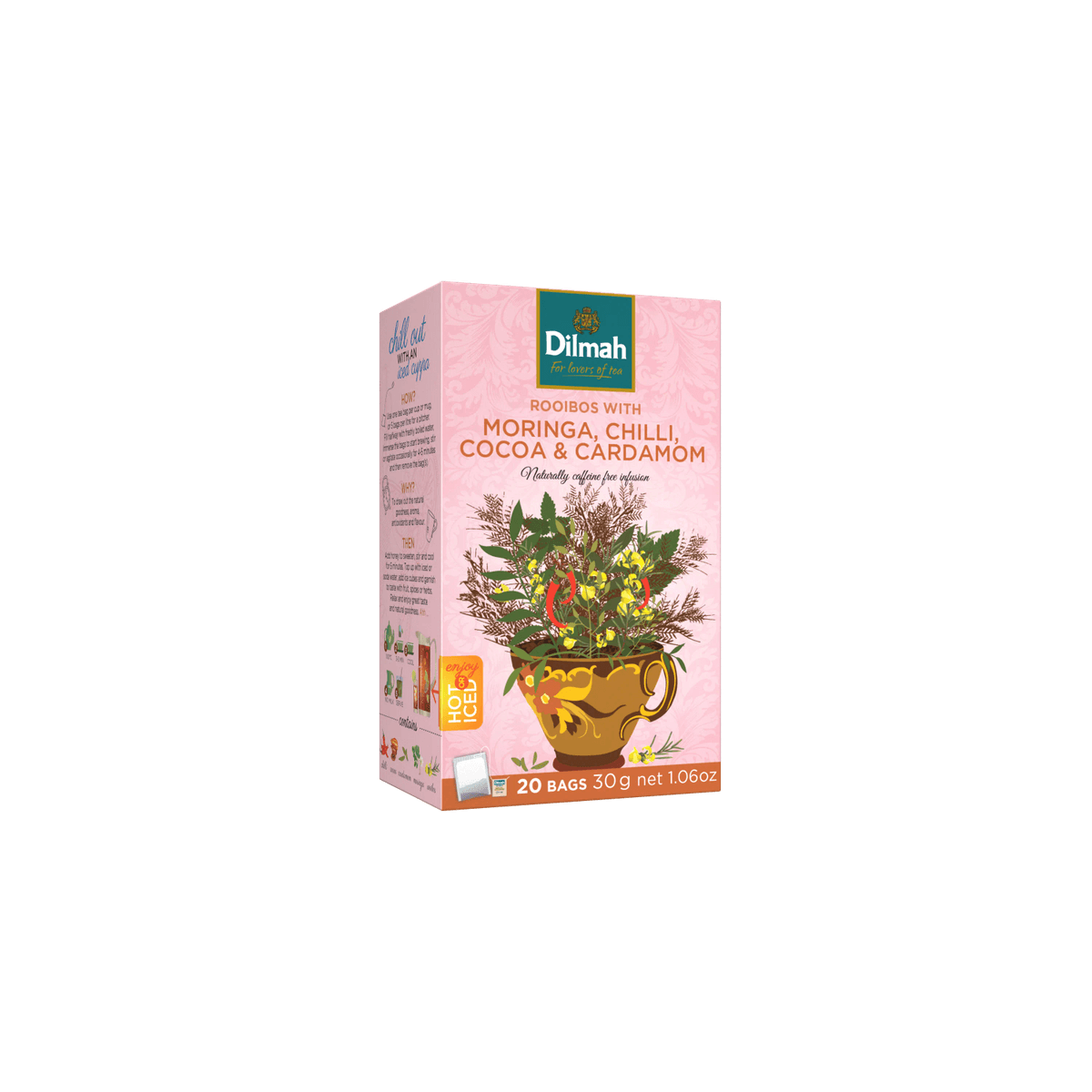 Red Rooibos Moringa, Chilli, Cocoa & Cardamom Infusion-20 Tea Bags with Tag