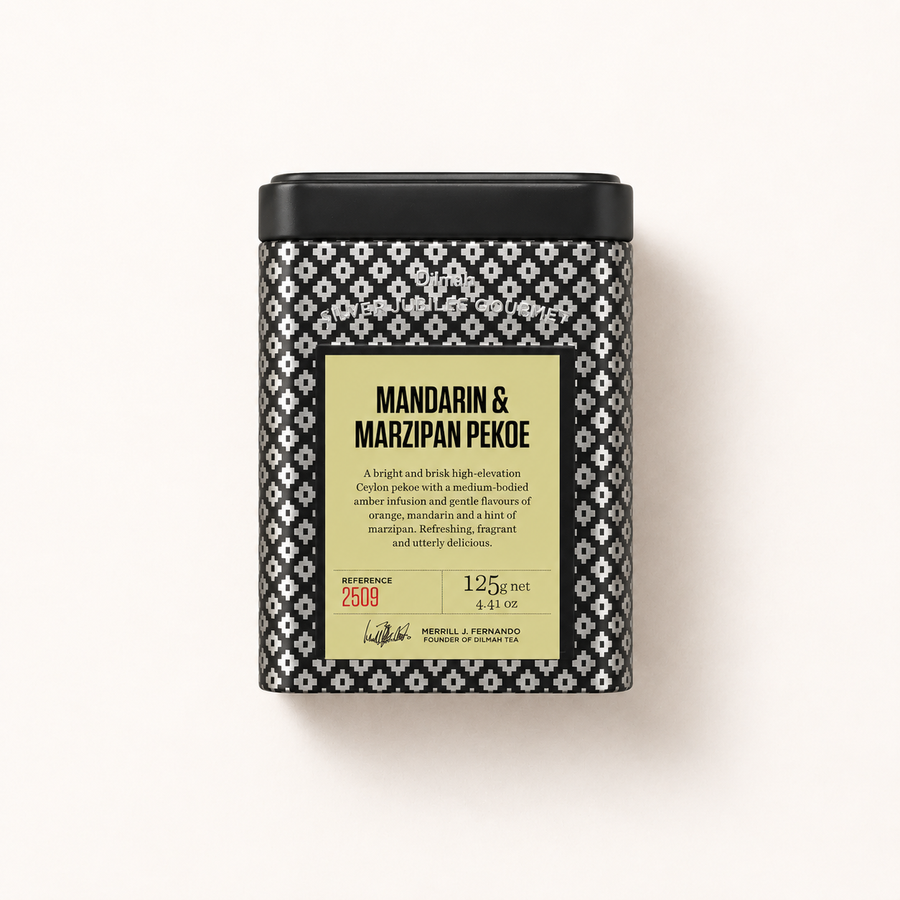 Silver Jubilee Mandarin & Marzipan Ceylon Black Tea Tin Caddy-125g Loose Leaf